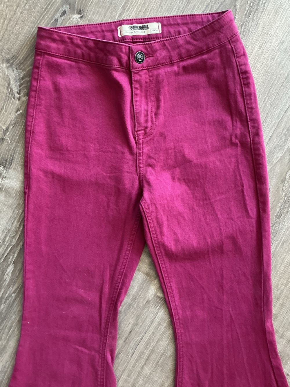 Rock & Roll Bargain Button Bell Mid-rise Raspberry Jeans - Picture 3 of 11